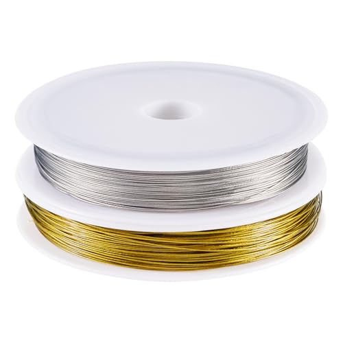Cheriswelry 2 Rolls Jewelry Beading Wire Nylon Coated Stainless Steel Wire Tiger Tail Wire Bendable Craft Wire 0.38mm for DIY Necklace Bracelet Earring Supplies (164.04 Feet/Roll)