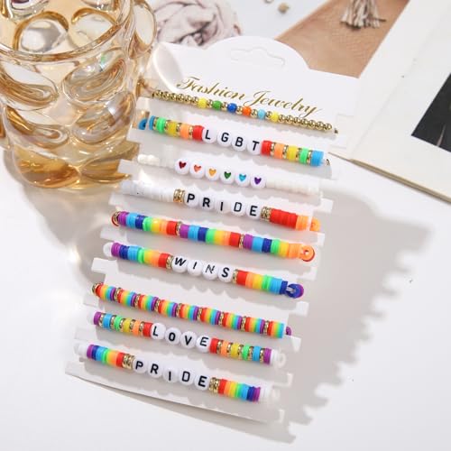 12pcs Halloween Heishi Beaded Bracelets for Women-Spooky Ghost & Pumpkin Party Favors Boho Stackable Polymer Clay Bead- Stretch Friendship Bracelet Set - style: LGBTQ 1-9pcs