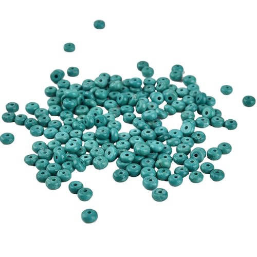 180pcs 4x2mm Green Turquoise Disk Rondelle Spacer Natural Stone Semi Precious Gemstone Loose Beads for Jewelry Making 15.5 Inch - color: Green Turquoise