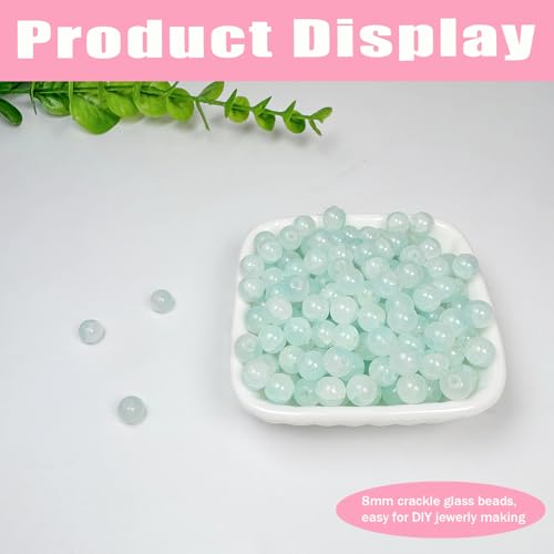 8mm Crackle Glass Beads for Jewelry Making, 700Pcs Round Crystal Beads for Bracelets, DIY Crafts (Lake Blue Crackle) - color: Lake Blue Crackle