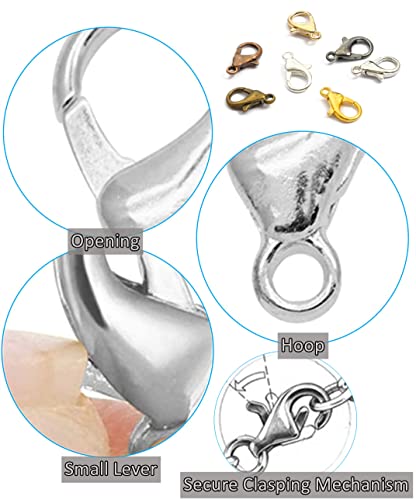MSCFTFB 300 Pieces Mini Lobster Clasps Metal Lobster Claw Clips Fastener Hooks for Bracelet Necklace Choker Jewelry Making Findings DIY Keychain Bag Phone Dangle Charms (6x12mm,Silver) - color: Silver