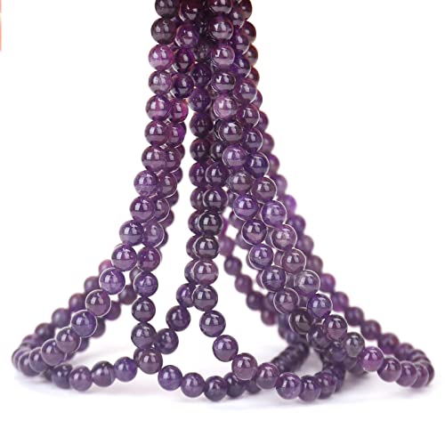 70PCS Natural 8MM Healing Gemstone, Amethyst Energy Stone Round Loose Beads, Semi-Precious Crystal Beads with Free Elastic String for Jewelry Making DIY - color: Amethyst, size: 8MM
