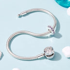 925 Sterling Silver Spacer Charm Bead with Clear CZ for Pandora Charms Bracelets - color: Purple