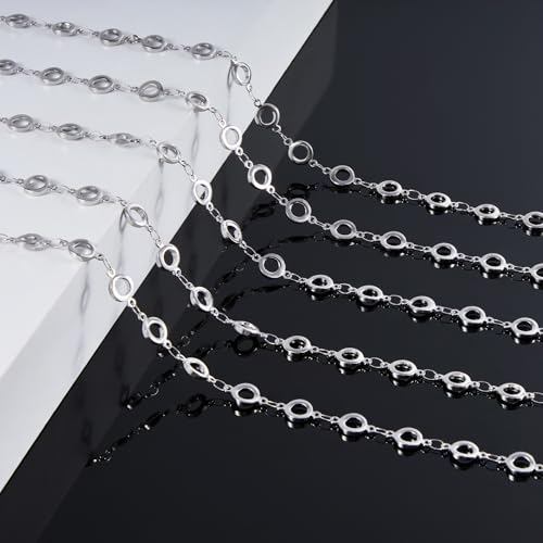 KYUNHOO 4.3 Yard Silver Craft Chains for Jewelry Making Hollow Circle Chain Links with Jewelry Connectors for Handcraft DIY Finding Supplies - color: Circle Steel
