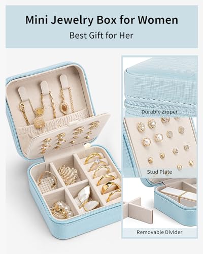 VLANDO Mothers Day Mom Gifts - Travel Jewelry Case, Small Travel Jewelry Organizer Box for Girls Women - Blue - color: Blue