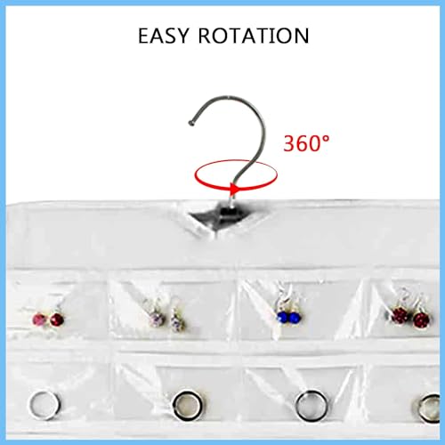 1 Pack Hanging Jewelry Organizer 80-Pocket Dual-sided Jewelry Storage for Earring Necklace Bracelet Ring Travel Holder, White - color: White