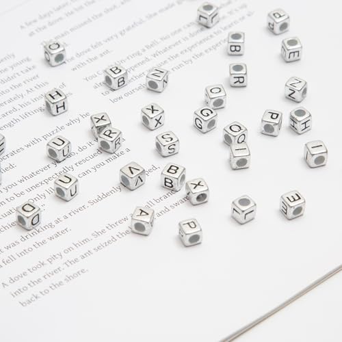 1000pcs Square Letter Beads for Bracelets, 6x6mm Silvery Cube Alphabet A-Z Beads for Jewelry Making Friendship Bracelets (Cube Silver) - color: 6x6mm silver