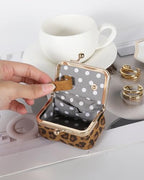 COOLYOUTH Leather Mini Jewelry Box Travel Jewelry Case Portable Small Coin Purse with Kiss Lock Travel Ring Box (Brown Leopard) - color: Medium-Brown Leopard