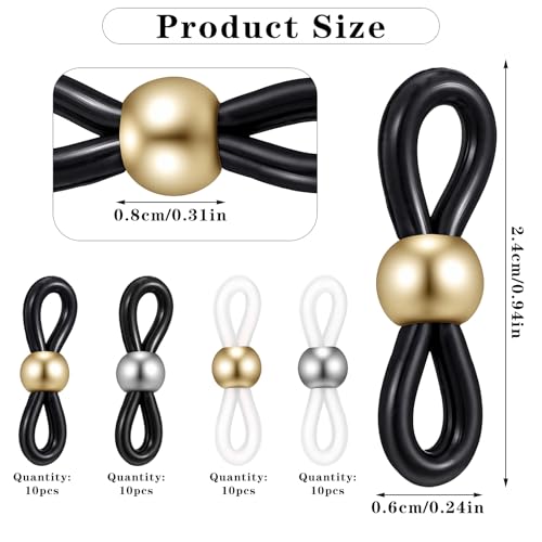 40 Pcs Eyeglass Chain Ends, Adjustable Silicone Anti-Slip Rubber Connectors, Glasses Strap Retainer Holder Loops for Sunglasses Sports Eyeglasses Necklace Chains