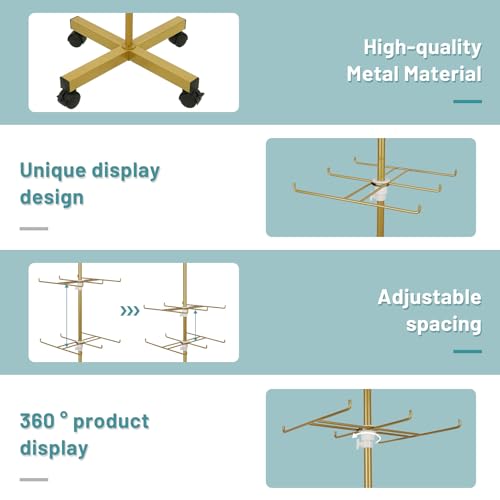Flenpptly Retail Display Stand Rotating Display Stand 4 Tier Spinning Display Stand for Craft Shows, Jewelry, Keychain, Earring Adjustable Height Retail Display Racks (Gold) - color: 4-Tier Gold