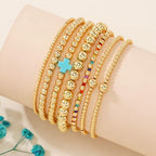 14K Gold Beaded Cross Beaded Bracelet Stack Set for Women,7PCS Bohemian Colorful Beads Ball Stretch Stackable Bracelets Trendy Holiday Birthday Gift - color: Blue