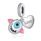 925 sterling silver Bead Charm for Pandora bracelets and Necklaces - Cute Heart Animal Ocean Pendant Bead Charms with Cubic Zirconia Mother's Day Jewelry Making DIY Gifts for Women Wife/Girlfriend - color: Big Eyed Demon Charm