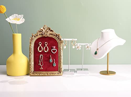 GemeShou White necklace holder stands for girls, Velvet hanging jewelry organizer, Metal necklace display stands for selling【White-Height 7.48 inch】