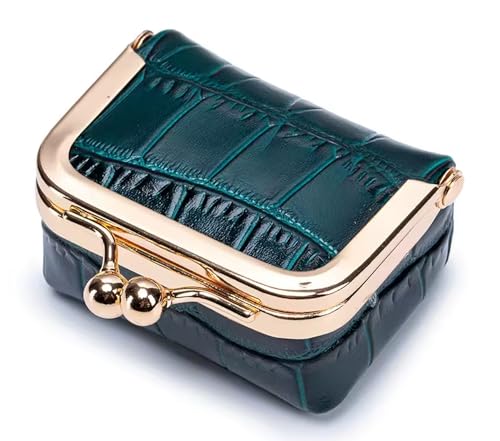 Genuine Leather Mini Jewelry Box for Women, Square Coin Purse with Kiss Lock, Jewelry Organizer Travel Case (Small, Dark Teal) - color: 115. Dark Teal, size: Small