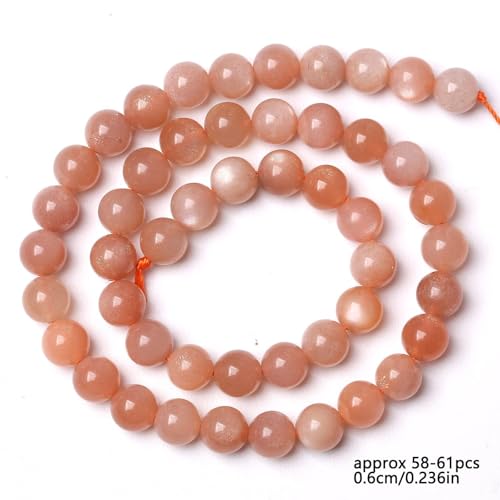 Stone Beads, 60pcs Sunstone, 6mm Round Loose Beads for Jewelry Making, Bracelets, with Bag, String & Card - color: Sunstone, size: 6mm