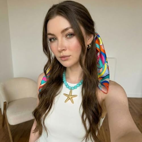 Chunky Beaded Starfish Shell Necklace for Women Colorful Boho Summer Chain Choker Beach Necklace with Acrylic Beads Trendy Chunky Jewelry Gifts - color: XL005D