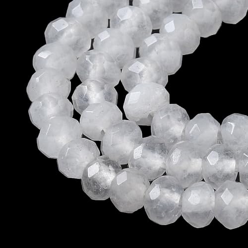115pcs 4x2mm Rondelle Faceted Natural Jade Beads, Dyed Stone Beads Abacus Disk Stone Spacer Charm Bead for DIY Bracelet Necklace Jewelry Making Keychain Phone Chain Ornament, White - color: White