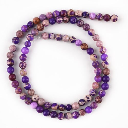 4mm Purple Sea Sediment Imperial Jasper Round Gemstone Natural Stone Loose Beads for Jewelry Making Design Crafts 90 Pcs 15 Inch - color: Purple, size: 4mm