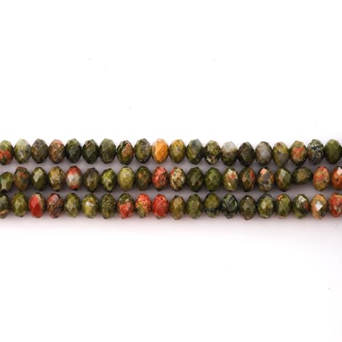 Faceted 4x6mm Natural Unakite Stone Rondelle Spacer Gemstone Beads Loose Semi Gemstone Beads for Jewelry Making - color: Unakite