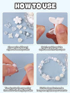Acrylic Pastel Beads for Jewelry Making, Kalolary Colorful Bow Butterfly Flower Kawaii Plastic Candy Heart Cute Macaroon Aesthetic Beads for Bracelet Necklace DIY Supplies (White) - color: White