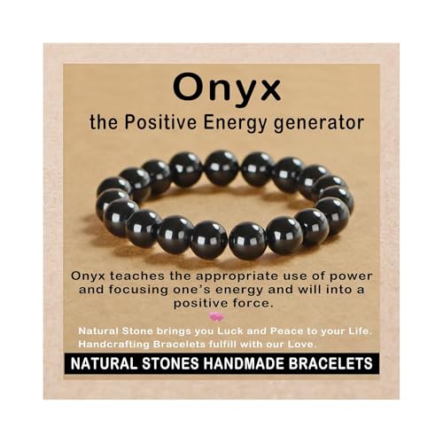AD Beads Handmade Gemstone Stretch Elastic Bracelet Crystal Healing Reiki Nature's Beauty and Spiritual Essence Unisex - color: Black Onyx, size: 10mm