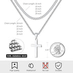 LUXEJEW Cross Necklace for Men Boys - Gold Silver Black Stainless Steel Cross Pendant Necklaces Layered Cuban Link Chain Necklace Jewelry Gifts 16 18 20 22 24 Inches - color: Silver, size: 22in/24in, style: Style A-Small Pendant