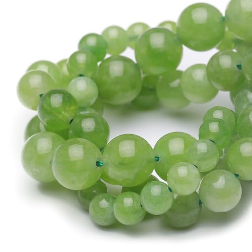 10mm Natural Stone Beads for Jewelry Making,Olive Jade Polished Smooth Round Gemstone Beads for Bracelet Necklace 15 Inch - color: Olive Jade, size: 10mm