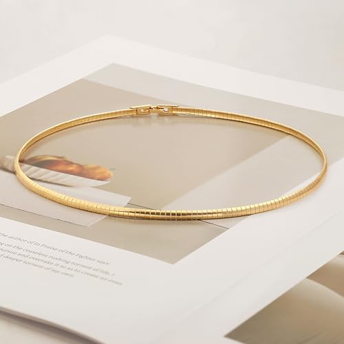 Aobei Pearl 18K Gold Plated Cuff Choker Necklace for Women Chunky Wire Chain Collar Jewelry - style: Flat Omega Choker