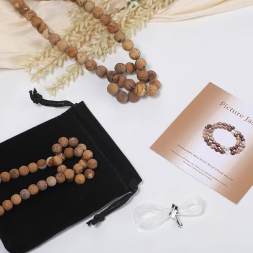 Stone Beads, 60pcs Matte Picture Jasper, 6mm Round Loose Beads for Jewelry Making, Bracelets, with Bag, String & Card - color: Matte Picture Jasper, size: 6mm