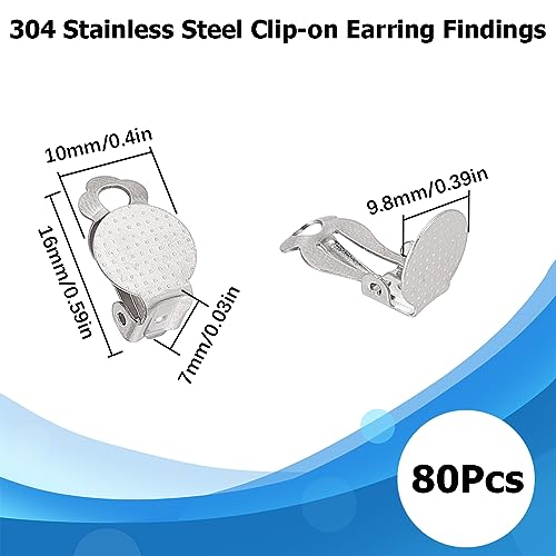 SUNNYCLUE 1 Box 80Pcs Clip on Earring Findings Flat Back Earring Clips 304 Stainless Steel Clip on Earring Converter Non Pierced Earring Components for Jewelry Making Accessories DIY Dangle Earrings - color: 80pcs Stainless Steel Clip on Earring Findings