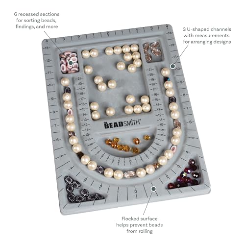 The Beadsmith Bead Board, Grey Flocked, 3 U-Shaped Channels, 6 Recessed Compartments, 9.5 x 13 inches, Design Boards for Creating Bracelets, Necklaces and Other Jewelry - size: 28" - 3 Channel