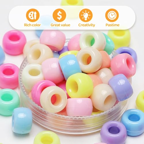 Pony Beads 2.5 lb – 4500+ Macaron 6x9mm Plastic Kandi Beads in Handle Bucket for Craft Supplies,Jewelry Making, Bracelets, Hair Braiding & DIY Projects - color: Macaron, size: Large