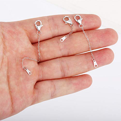 White Gold Chain Necklace Extender 925 Sterling Silver Necklace Bracelet Anklet Extenders Chain Extension for Jewelry Making (1 2 3 inch) - color: White Gold
