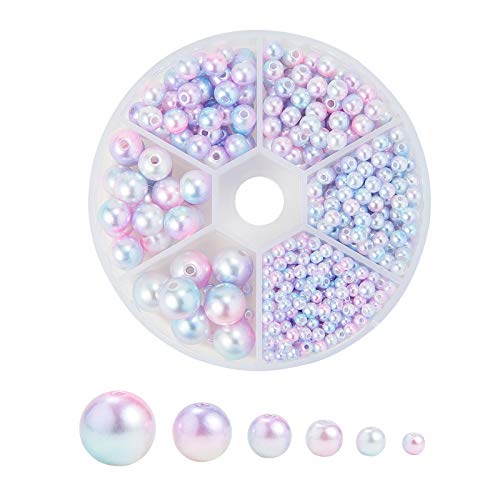 Ipotkitt 665Pcs/box Round Rainbow ABS Plastic Imitation Pearl Beads Gradient Mermaid Pearl Beads for DIY Jewelry Making Accessories - 3x2.5mm - color: 665pcs - Sky Blue Round