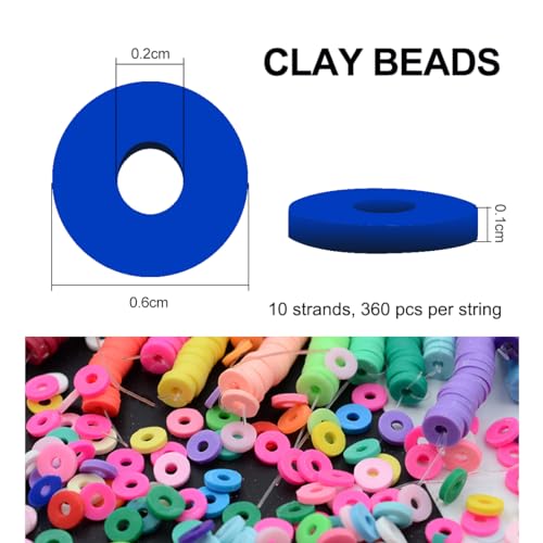 MIIIM 3600 PCS 10 Strands Polymer Clay Beads for Jewelry Making, Vinyl Heishi Beads 6mm for Surfer Bracelets Necklace Making (Royal Blue) - color: XB02-Royal Blue