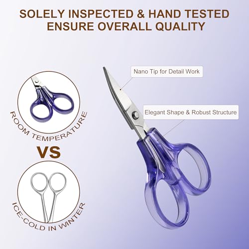 PAFASON Small Travel Embroidery Scissors Set Curved Straight Tip All Purpose for Quilting Sewing Knitting Crafting Cross Stitch Crochet Thread Yarn Paper Fabric Detail Multipurpose Cutting Safety Case - style: Contemporary