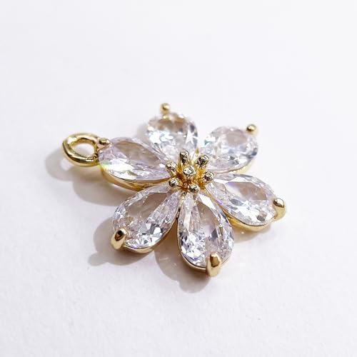 Crystal Zirconia Gold Plated Brass Charms for Jewelry Making Bracelet Necklace Earring Pendant Craft Supplies DIY Accessories - color: FlowerA-Mix-6Pcs