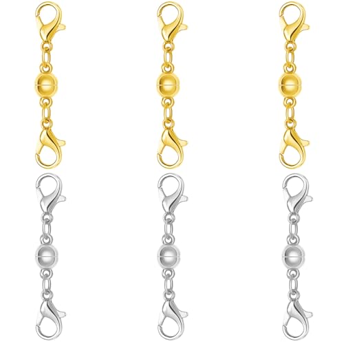 Magnetic Necklace Clasps and Closures, S925 Sterling Silver Magnetic Clasp Converter, Double Lobster Clasp Design (6pcs Gold Silver) - color: 6pcs gold silver