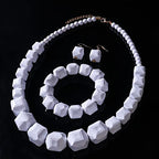 Halawly White Beads Necklace, Acrylic Costume Jewelry for Women Chunky Statement Strand Necklaces with Bracelet Dangle Earrings, Big African Beaded Necklace - color: White Set Long