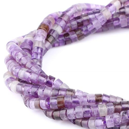 Natural Amethyst Heishi Spacer Beads Loose Semi Precious Flat Round Gemstone Disc Shape Stone for Beading Jewelry Making 4x2mm 15.5" - color: Amethyst