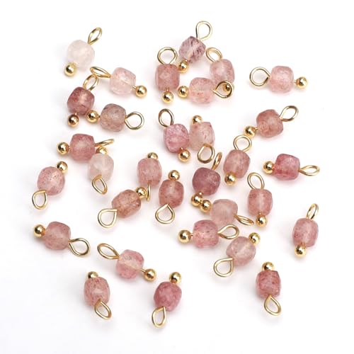 Beadia Natural Faceted Cube Stone Charms 4mm 30pcs with Untarnish Metal Accessories Loose Square Beads for DIY Jewelry Making - color: Strawberry Crystal