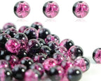 100Pcs 10mm Crackle Glass Beads for Jewelry Making - Round Spacer Crystal Beads Bulk, DIY Craft Supplies for Necklace Bracelet Earrings (Pink Black) - color: Pink Black
