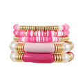 COLORFUL BLING 5-12Pcs Bohemian Love Heart Bead Bracelets for Women Vinyl Disc Heishi Surfer Stackable Stretch Bracelet Summer Beach Boho Jewelry - color: 5pcs pink long bar