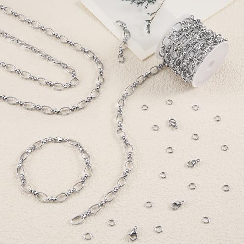 YOUBEIYEE 2 Meters Stainless Steel Chain for Jewelry Making Oval Rolo Chains for Men and Women Necklace Bracelet DIY Jewelry Supplies Findings - color: Oval Silver