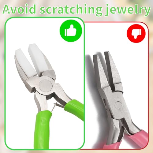 Jewelry Making Pliers Tools - Soft Jaw Flat Nose 5.55" Craft Pliers With 6 Pcs Nylon Replacement Heads Protects Wire When Bending & Straightening, for Ring Bracelet Beading Jewelry Repair