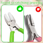 Jewelry Making Pliers Tools - Soft Jaw Flat Nose 5.55" Craft Pliers With 6 Pcs Nylon Replacement Heads Protects Wire When Bending & Straightening, for Ring Bracelet Beading Jewelry Repair