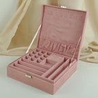 Jewelry Boxes 10 x 10 Inches 2-layer Handle Necklace Holder Organizer Jewellery Women Rings Storage Display Girls Earrings Case Lockable Jewelry Tray GY641 (Pink) - color: Pink