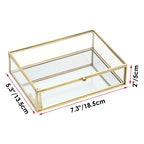 Hipiwe Glass Jewelry Display Box Gold Photo Organizer with Mirror Base Decorative Golden Box for Ring Earring Keepsake Makeup Treasure, 7.3 x 5.3 x 2 Inch - size: 7.3 x 5.3 x 2 Inch
