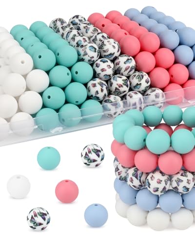 100 Pcs 15mm Silicone Beads for Keychain Making, Butterfly Silicone Beads Bulk Round for Bracelets Pens Crafts Jewelry Making (Butterfly) - color: Butterfly
