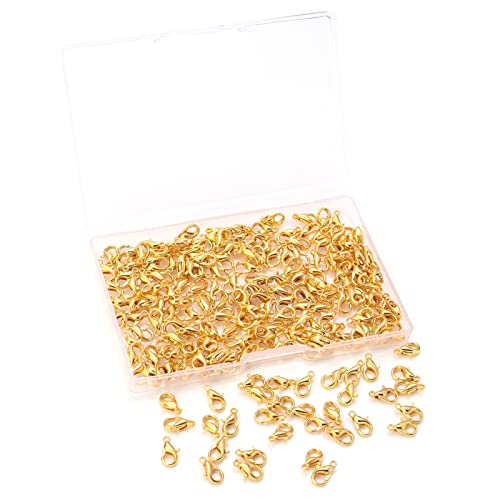 200 Pieces 10x5mm Gold Lobster Clasp Set Lobster Claw Clasps for Jewelry Making and Bracelets for DIY Craft Earring Necklace Bracelet Pendant Choker Jewelry Making Findings and Key Ring Chain - color: Gold, size: 10x5mm(200pcs)